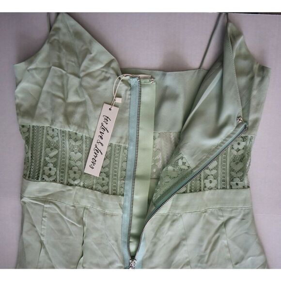 For Love & Lemons Women's Sz M Light Green Lovebird Lace Midi Dress - Picture 6 of 13